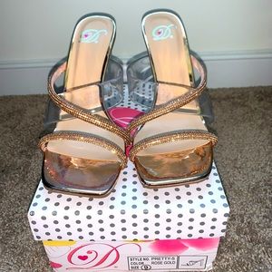 Rose gold 4 inch clear heels